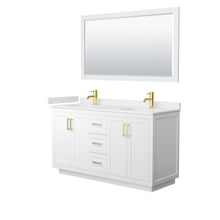 Load image into Gallery viewer, Wyndham Collection Vanity Wyndham Collection WCF292960DWGWCUNSM58 Miranda 60 Inch Double Bathroom Vanity in White, White Cultured Marble Countertop, Undermount Square Sinks, Brushed Gold Trim, 58 Inch Mirror