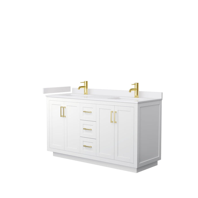 Wyndham Collection Vanity Wyndham Collection WCF292960DWGWCUNSMXX Miranda 60 Inch Double Bathroom Vanity in White, White Cultured Marble Countertop, Undermount Square Sinks, Brushed Gold Trim