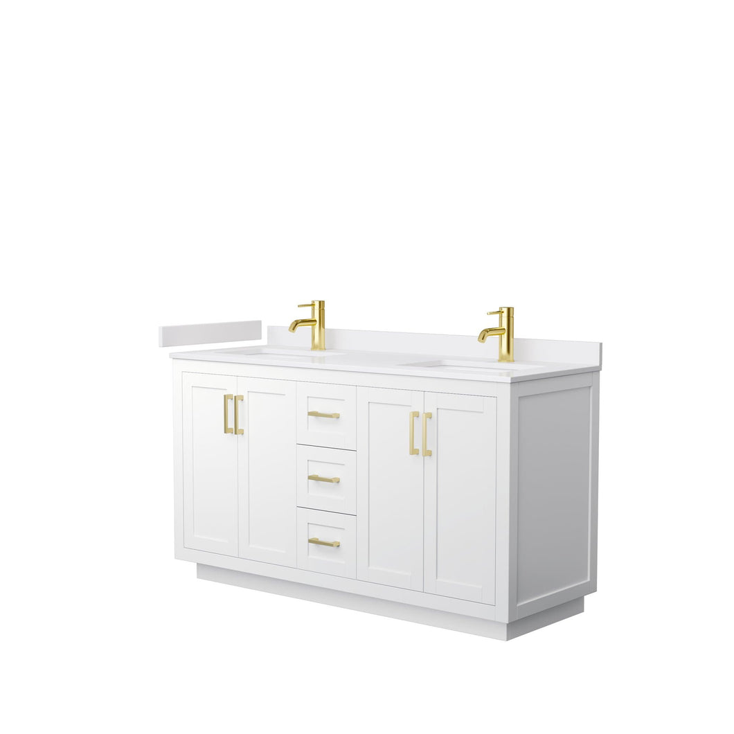 Wyndham Collection Vanity Wyndham Collection WCF292960DWGWCUNSMXX Miranda 60 Inch Double Bathroom Vanity in White, White Cultured Marble Countertop, Undermount Square Sinks, Brushed Gold Trim