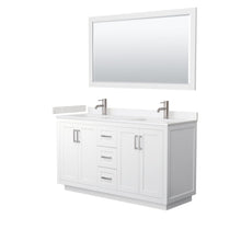 Load image into Gallery viewer, Wyndham Collection Vanity Wyndham Collection WCF292960DWHC2UNSM58 Miranda 60 Inch Double Bathroom Vanity in White, Light-Vein Carrara Cultured Marble Countertop, Undermount Square Sinks, Brushed Nickel Trim, 58 Inch Mirror