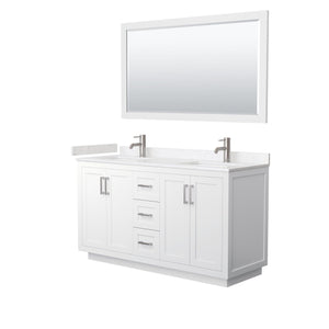 Wyndham Collection Vanity Wyndham Collection WCF292960DWHC2UNSM58 Miranda 60 Inch Double Bathroom Vanity in White, Light-Vein Carrara Cultured Marble Countertop, Undermount Square Sinks, Brushed Nickel Trim, 58 Inch Mirror