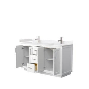 Wyndham Collection Vanity Wyndham Collection WCF292960DWHC2UNSMXX Miranda 60 Inch Double Bathroom Vanity in White, Light-Vein Carrara Cultured Marble Countertop, Undermount Square Sinks, Brushed Nickel Trim