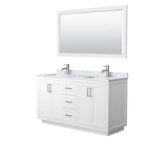 Load image into Gallery viewer, Wyndham Collection Vanity Wyndham Collection WCF292960DWHCMUNSM58 Miranda 60 Inch Double Bathroom Vanity in White, White Carrara Marble Countertop, Undermount Square Sinks, Brushed Nickel Trim, 58 Inch Mirror