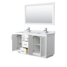 Load image into Gallery viewer, Wyndham Collection Vanity Wyndham Collection WCF292960DWHCMUNSM58 Miranda 60 Inch Double Bathroom Vanity in White, White Carrara Marble Countertop, Undermount Square Sinks, Brushed Nickel Trim, 58 Inch Mirror