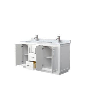 Wyndham Collection Vanity Wyndham Collection WCF292960DWHCMUNSMXX Miranda 60 Inch Double Bathroom Vanity in White, White Carrara Marble Countertop, Undermount Square Sinks, Brushed Nickel Trim