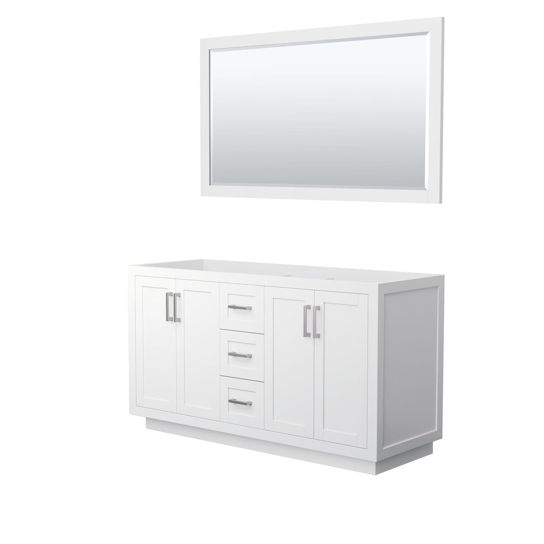 Wyndham Collection Vanity Wyndham Collection WCF292960DWHCXSXXM58 Miranda 60 Inch Double Bathroom Vanity in White, No Countertop, No Sink, Brushed Nickel Trim, 58 Inch Mirror