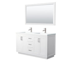 Load image into Gallery viewer, Wyndham Collection Vanity Wyndham Collection WCF292960DWHK1INTM58 Miranda 60 Inch Double Bathroom Vanity in White, 1.25 Inch Thick Matte White Solid Surface Countertop, Integrated Sinks, Brushed Nickel Trim, 58 Inch Mirror