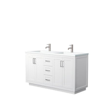 Load image into Gallery viewer, Wyndham Collection Vanity Wyndham Collection WCF292960DWHK1INTMXX Miranda 60 Inch Double Bathroom Vanity in White, 1.25 Inch Thick Matte White Solid Surface Countertop, Integrated Sinks, Brushed Nickel Trim