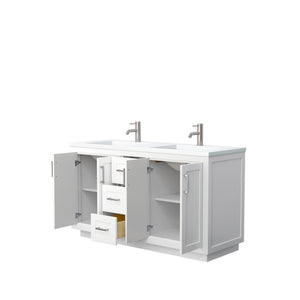 Wyndham Collection Vanity Wyndham Collection WCF292960DWHK1INTMXX Miranda 60 Inch Double Bathroom Vanity in White, 1.25 Inch Thick Matte White Solid Surface Countertop, Integrated Sinks, Brushed Nickel Trim