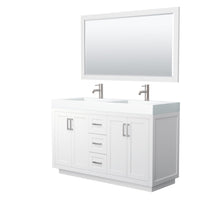 Load image into Gallery viewer, Wyndham Collection Vanity Wyndham Collection WCF292960DWHK4INTM58 Miranda 60 Inch Double Bathroom Vanity in White, 4 Inch Thick Matte White Solid Surface Countertop, Integrated Sinks, Brushed Nickel Trim, 58 Inch Mirror