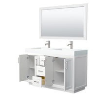 Load image into Gallery viewer, Wyndham Collection Vanity Wyndham Collection WCF292960DWHK4INTM58 Miranda 60 Inch Double Bathroom Vanity in White, 4 Inch Thick Matte White Solid Surface Countertop, Integrated Sinks, Brushed Nickel Trim, 58 Inch Mirror