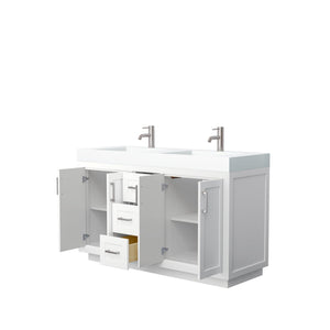 Wyndham Collection Vanity Wyndham Collection WCF292960DWHK4INTMXX Miranda 60 Inch Double Bathroom Vanity in White, 4 Inch Thick Matte White Solid Surface Countertop, Integrated Sinks, Brushed Nickel Trim