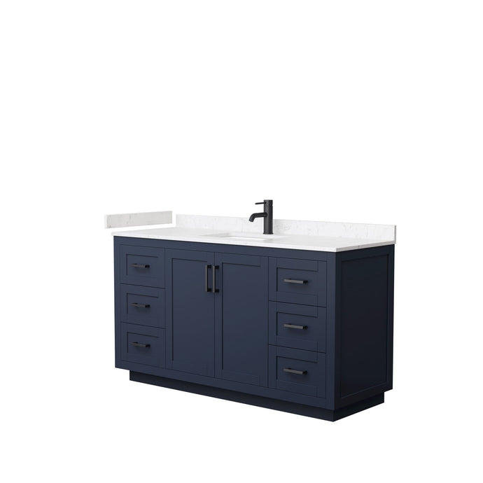 Wyndham Collection Vanity Wyndham Collection WCF292960SBBC2UNSMXX Miranda 60 Inch Single Bathroom Vanity in Dark Blue, Light-Vein Carrara Cultured Marble Countertop, Undermount Square Sink, Matte Black Trim