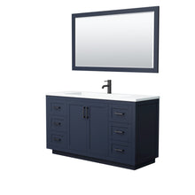 Load image into Gallery viewer, Wyndham Collection Vanity Wyndham Collection WCF292960SBBK1INTM58 Miranda 60 Inch Single Bathroom Vanity in Dark Blue, 1.25 Inch Thick Matte White Solid Surface Countertop, Integrated Sink, Matte Black Trim, 58 Inch Mirror
