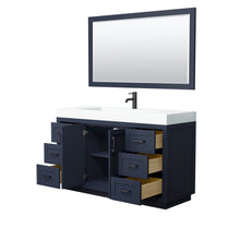 Load image into Gallery viewer, Wyndham Collection Vanity Wyndham Collection WCF292960SBBK4INTM58 Miranda 60 Inch Single Bathroom Vanity in Dark Blue, 4 Inch Thick Matte White Solid Surface Countertop, Integrated Sink, Matte Black Trim, 58 Inch Mirror