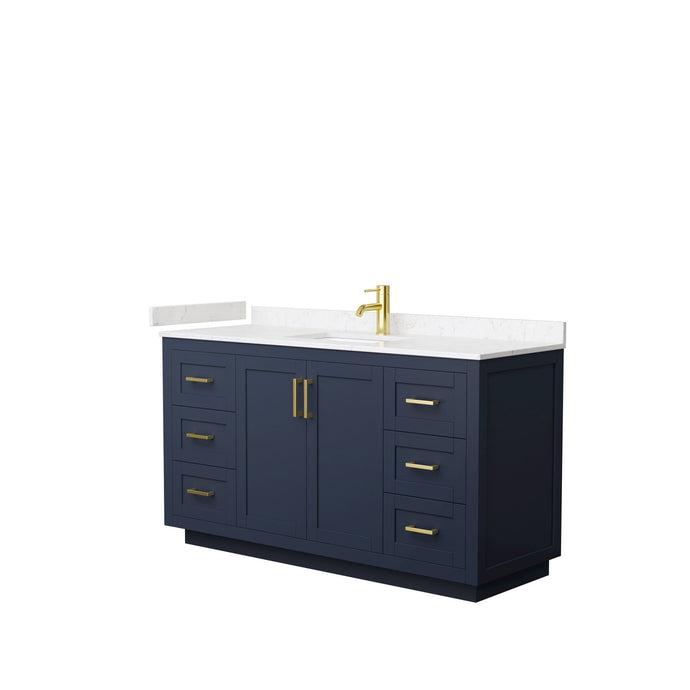 Wyndham Collection Vanity Wyndham Collection WCF292960SBLC2UNSMXX Miranda 60 Inch Single Bathroom Vanity in Dark Blue, Light-Vein Carrara Cultured Marble Countertop, Undermount Square Sink, Brushed Gold Trim
