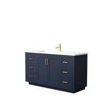 Load image into Gallery viewer, Wyndham Collection Vanity Wyndham Collection WCF292960SBLK1INTMXX Miranda 60 Inch Single Bathroom Vanity in Dark Blue, 1.25 Inch Thick Matte White Solid Surface Countertop, Integrated Sink, Brushed Gold Trim