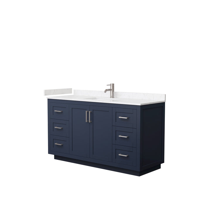 Wyndham Collection Vanity Wyndham Collection WCF292960SBNC2UNSMXX Miranda 60 Inch Single Bathroom Vanity in Dark Blue, Light-Vein Carrara Cultured Marble Countertop, Undermount Square Sink, Brushed Nickel Trim