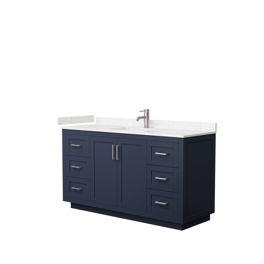Wyndham Collection Vanity Wyndham Collection WCF292960SBNC2UNSMXX Miranda 60 Inch Single Bathroom Vanity in Dark Blue, Light-Vein Carrara Cultured Marble Countertop, Undermount Square Sink, Brushed Nickel Trim