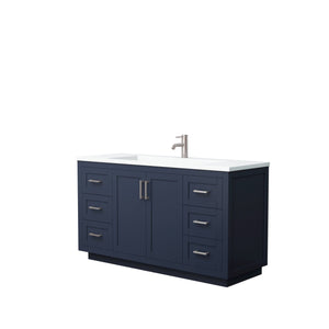 Wyndham Collection Vanity Wyndham Collection WCF292960SBNK1INTMXX Miranda 60 Inch Single Bathroom Vanity in Dark Blue, 1.25 Inch Thick Matte White Solid Surface Countertop, Integrated Sink, Brushed Nickel Trim