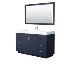 Load image into Gallery viewer, Wyndham Collection Vanity Wyndham Collection WCF292960SBNK4INTM58 Miranda 60 Inch Single Bathroom Vanity in Dark Blue, 4 Inch Thick Matte White Solid Surface Countertop, Integrated Sink, Brushed Nickel Trim, 58 Inch Mirror