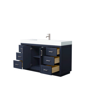 Wyndham Collection Vanity Wyndham Collection WCF292960SBNK4INTMXX Miranda 60 Inch Single Bathroom Vanity in Dark Blue, 4 Inch Thick Matte White Solid Surface Countertop, Integrated Sink, Brushed Nickel Trim