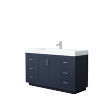 Load image into Gallery viewer, Wyndham Collection Vanity Wyndham Collection WCF292960SBNK4INTMXX Miranda 60 Inch Single Bathroom Vanity in Dark Blue, 4 Inch Thick Matte White Solid Surface Countertop, Integrated Sink, Brushed Nickel Trim