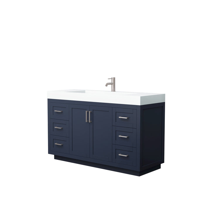 Wyndham Collection Vanity Wyndham Collection WCF292960SBNK4INTMXX Miranda 60 Inch Single Bathroom Vanity in Dark Blue, 4 Inch Thick Matte White Solid Surface Countertop, Integrated Sink, Brushed Nickel Trim