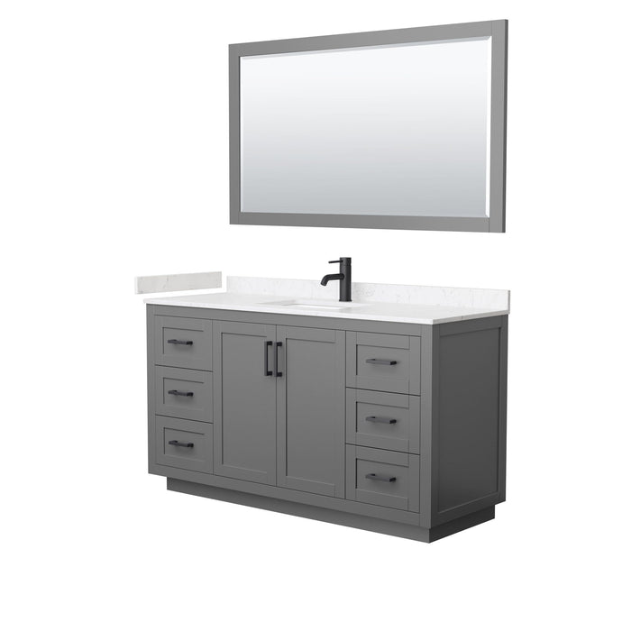 Wyndham Collection Vanity Wyndham Collection WCF292960SGBC2UNSM58 Miranda 60 Inch Single Bathroom Vanity in Dark Gray, Light-Vein Carrara Cultured Marble Countertop, Undermount Square Sink, Matte Black Trim, 58 Inch Mirror