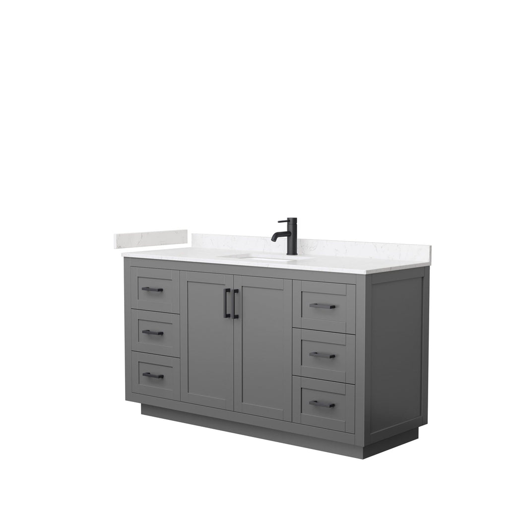 Wyndham Collection Vanity Wyndham Collection WCF292960SGBC2UNSMXX Miranda 60 Inch Single Bathroom Vanity in Dark Gray, Light-Vein Carrara Cultured Marble Countertop, Undermount Square Sink, Matte Black Trim