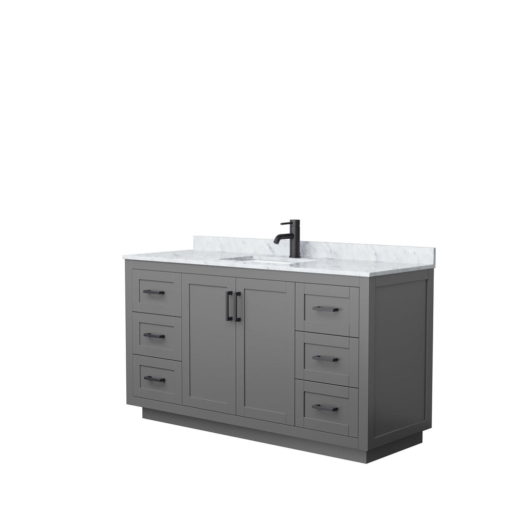 Wyndham Collection Vanity Wyndham Collection WCF292960SGBCMUNSMXX Miranda 60 Inch Single Bathroom Vanity in Dark Gray, White Carrara Marble Countertop, Undermount Square Sink, Matte Black Trim
