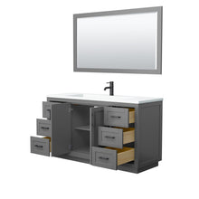 Load image into Gallery viewer, Wyndham Collection Vanity Wyndham Collection WCF292960SGBK1INTM58 Miranda 60 Inch Single Bathroom Vanity in Dark Gray, 1.25 Inch Thick Matte White Solid Surface Countertop, Integrated Sink, Matte Black Trim, 58 Inch Mirror