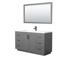 Load image into Gallery viewer, Wyndham Collection Vanity Wyndham Collection WCF292960SGBK1INTM58 Miranda 60 Inch Single Bathroom Vanity in Dark Gray, 1.25 Inch Thick Matte White Solid Surface Countertop, Integrated Sink, Matte Black Trim, 58 Inch Mirror