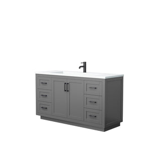 Wyndham Collection Vanity Wyndham Collection WCF292960SGBK1INTMXX Miranda 60 Inch Single Bathroom Vanity in Dark Gray, 1.25 Inch Thick Matte White Solid Surface Countertop, Integrated Sink, Matte Black Trim