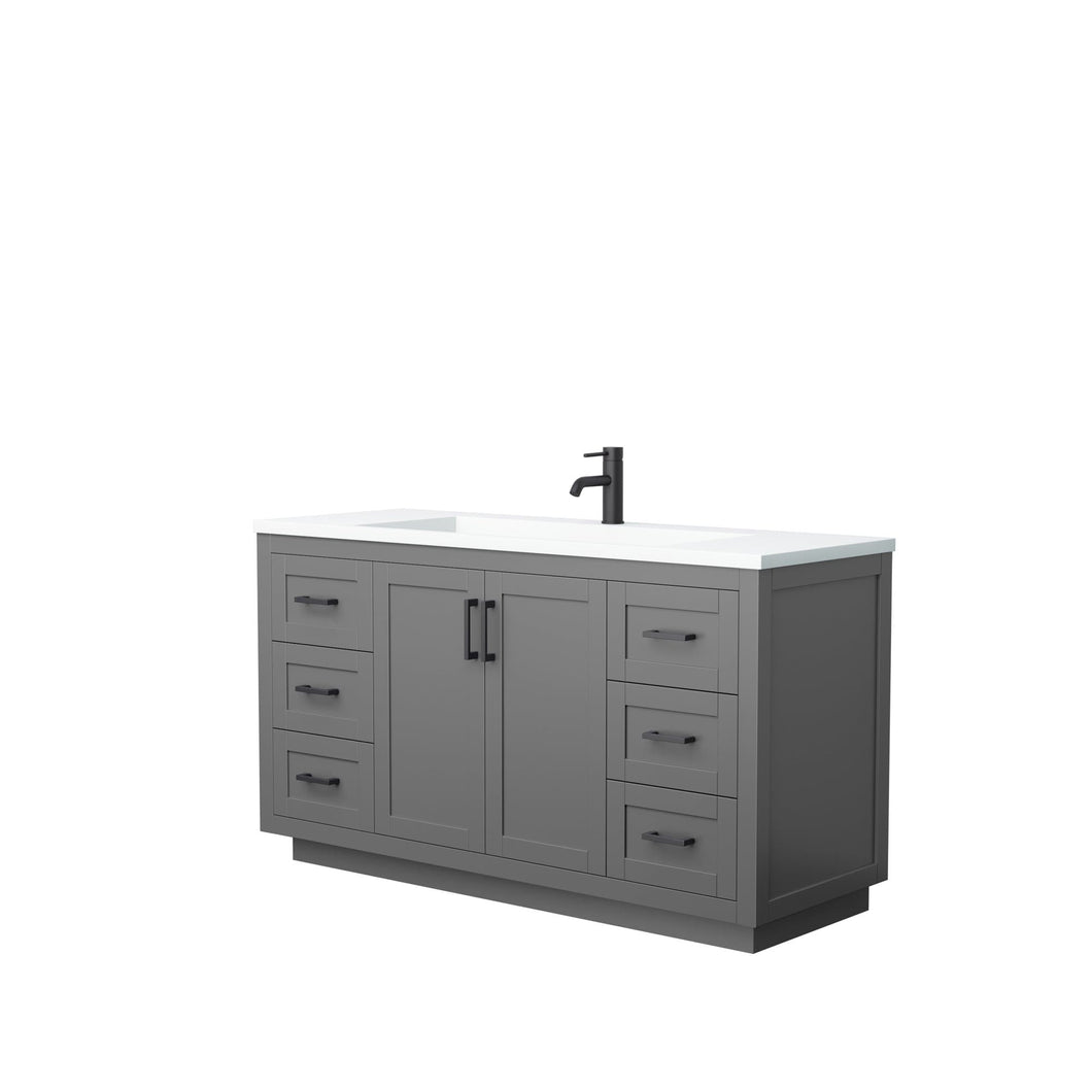 Wyndham Collection Vanity Wyndham Collection WCF292960SGBK1INTMXX Miranda 60 Inch Single Bathroom Vanity in Dark Gray, 1.25 Inch Thick Matte White Solid Surface Countertop, Integrated Sink, Matte Black Trim