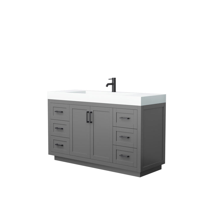 Wyndham Collection Vanity Wyndham Collection WCF292960SGBK4INTMXX Miranda 60 Inch Single Bathroom Vanity in Dark Gray, 4 Inch Thick Matte White Solid Surface Countertop, Integrated Sink, Matte Black Trim