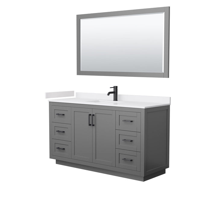 Wyndham Collection Vanity Wyndham Collection WCF292960SGBWCUNSM58 Miranda 60 Inch Single Bathroom Vanity in Dark Gray, White Cultured Marble Countertop, Undermount Square Sink, Matte Black Trim, 58 Inch Mirror