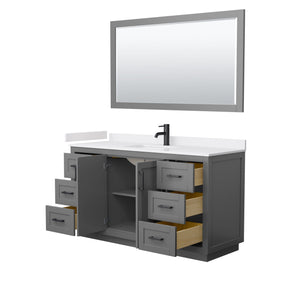 Wyndham Collection Vanity Wyndham Collection WCF292960SGBWCUNSM58 Miranda 60 Inch Single Bathroom Vanity in Dark Gray, White Cultured Marble Countertop, Undermount Square Sink, Matte Black Trim, 58 Inch Mirror
