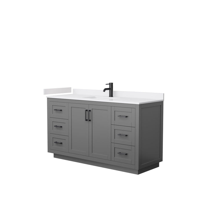 Wyndham Collection Vanity Wyndham Collection WCF292960SGBWCUNSMXX Miranda 60 Inch Single Bathroom Vanity in Dark Gray, White Cultured Marble Countertop, Undermount Square Sink, Matte Black Trim