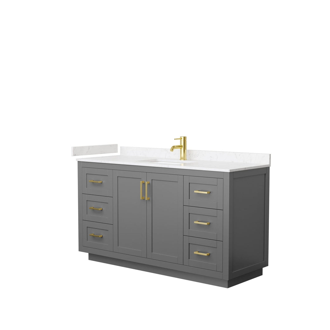 Wyndham Collection Vanity Wyndham Collection WCF292960SGGC2UNSMXX Miranda 60 Inch Single Bathroom Vanity in Dark Gray, Light-Vein Carrara Cultured Marble Countertop, Undermount Square Sink, Brushed Gold Trim