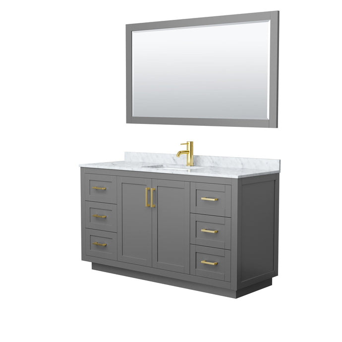 Wyndham Collection Vanity Wyndham Collection WCF292960SGGCMUNSM58 Miranda 60 Inch Single Bathroom Vanity in Dark Gray, White Carrara Marble Countertop, Undermount Square Sink, Brushed Gold Trim, 58 Inch Mirror