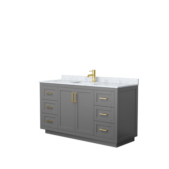 Wyndham Collection Vanity Wyndham Collection WCF292960SGGCMUNSMXX Miranda 60 Inch Single Bathroom Vanity in Dark Gray, White Carrara Marble Countertop, Undermount Square Sink, Brushed Gold Trim