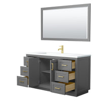 Load image into Gallery viewer, Wyndham Collection Vanity Wyndham Collection WCF292960SGGK1INTM58 Miranda 60 Inch Single Bathroom Vanity in Dark Gray, 1.25 Inch Thick Matte White Solid Surface Countertop, Integrated Sink, Brushed Gold Trim, 58 Inch Mirror