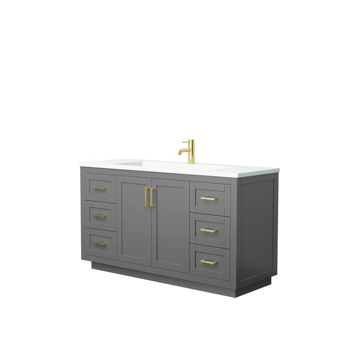 Wyndham Collection Vanity Wyndham Collection WCF292960SGGK1INTMXX Miranda 60 Inch Single Bathroom Vanity in Dark Gray, 1.25 Inch Thick Matte White Solid Surface Countertop, Integrated Sink, Brushed Gold Trim