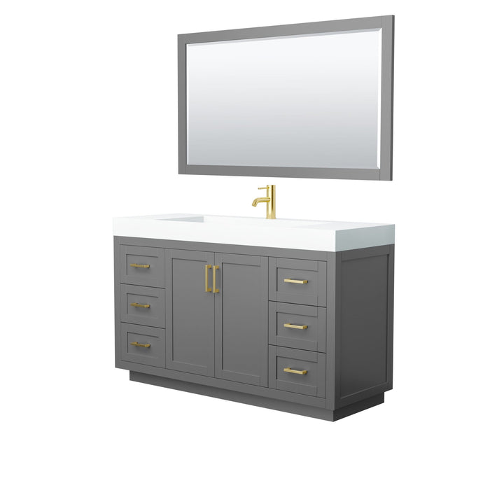 Wyndham Collection Vanity Wyndham Collection WCF292960SGGK4INTM58 Miranda 60 Inch Single Bathroom Vanity in Dark Gray, 4 Inch Thick Matte White Solid Surface Countertop, Integrated Sink, Brushed Gold Trim, 58 Inch Mirror