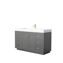 Load image into Gallery viewer, Wyndham Collection Vanity Wyndham Collection WCF292960SGGK4INTMXX Miranda 60 Inch Single Bathroom Vanity in Dark Gray, 4 Inch Thick Matte White Solid Surface Countertop, Integrated Sink, Brushed Gold Trim