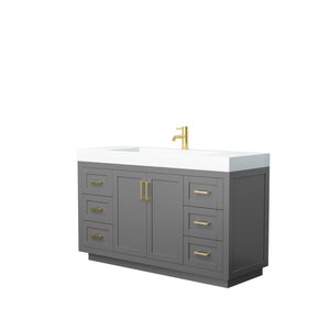 Wyndham Collection Vanity Wyndham Collection WCF292960SGGK4INTMXX Miranda 60 Inch Single Bathroom Vanity in Dark Gray, 4 Inch Thick Matte White Solid Surface Countertop, Integrated Sink, Brushed Gold Trim