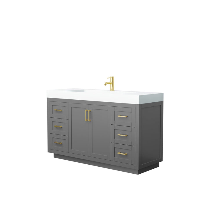 Wyndham Collection Vanity Wyndham Collection WCF292960SGGK4INTMXX Miranda 60 Inch Single Bathroom Vanity in Dark Gray, 4 Inch Thick Matte White Solid Surface Countertop, Integrated Sink, Brushed Gold Trim