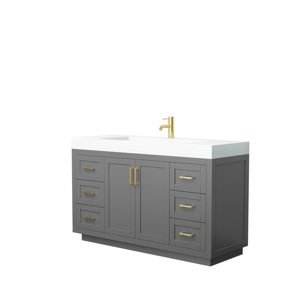 Wyndham Collection Vanity Wyndham Collection WCF292960SGGK4INTMXX Miranda 60 Inch Single Bathroom Vanity in Dark Gray, 4 Inch Thick Matte White Solid Surface Countertop, Integrated Sink, Brushed Gold Trim