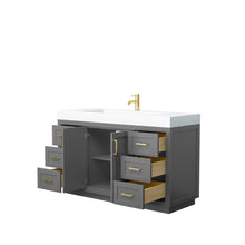 Load image into Gallery viewer, Wyndham Collection Vanity Wyndham Collection WCF292960SGGK4INTMXX Miranda 60 Inch Single Bathroom Vanity in Dark Gray, 4 Inch Thick Matte White Solid Surface Countertop, Integrated Sink, Brushed Gold Trim